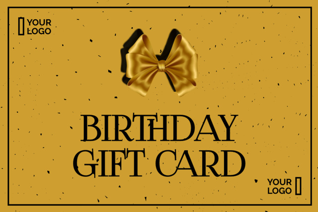 Modèle de visuel Happy Birthday Greetings with Golden Bow - Gift Certificate