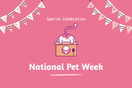 National Pet Week with Playful Cat Postcard 4x6in Design Template