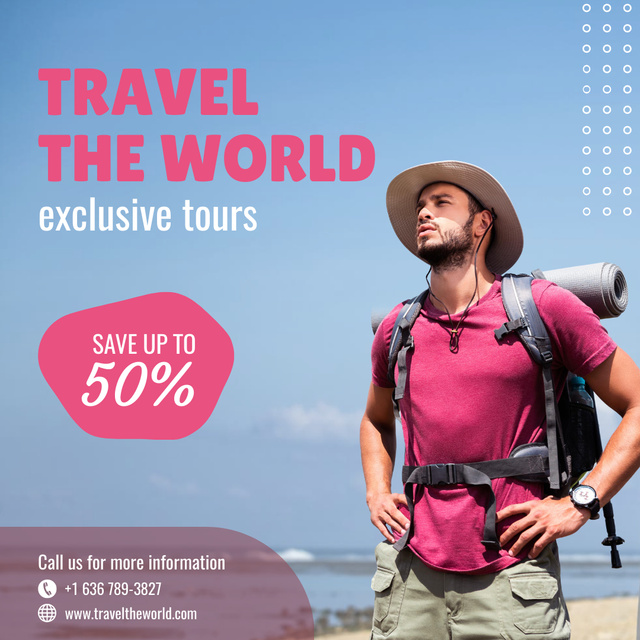 World Travel Trips Ad with Tourist Instagram Tasarım Şablonu