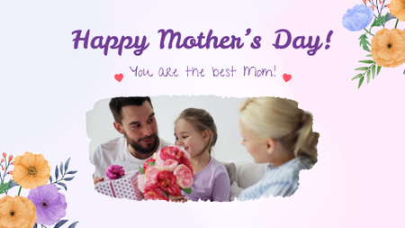 Designvorlage Herzlichen Glückwunsch zum Muttertag mit Blumenstrauß und Geschenk für Full HD video