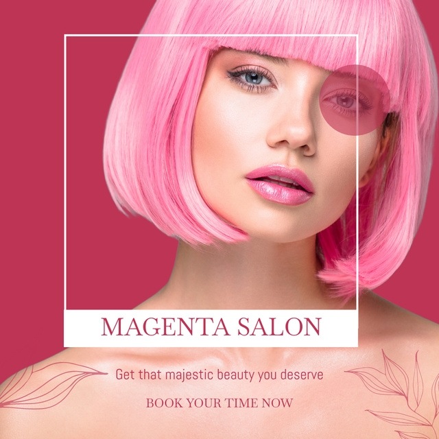 Beauty Salon Ad with Pink Haired Woman Instagram Tasarım Şablonu