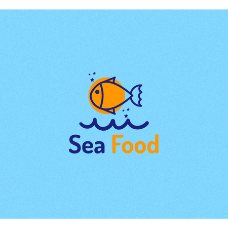 Seafood Shop Ad with Fish and Wave Logo 1080x1080pxデザインテンプレート