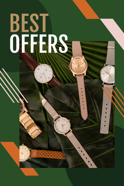 Ad of Hand Watches on Green Leaves Flyer 4x6in Design Template