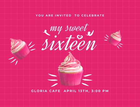 Anúncio de festa de aniversário com bolo festivo Invitation 13.9x10.7cm Horizontal Modelo de Design