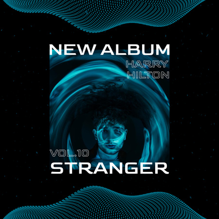 Designvorlage Neonblaue Elemente und Porträt des Menschen für Album Cover