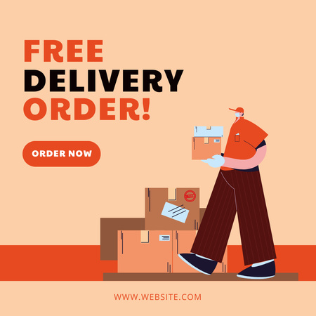 Free Delivery Of Order Promotion With Orange Color Instagram Design Template
