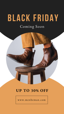 black friday anúncio com homem em botas elegantes Instagram Story Modelo de Design