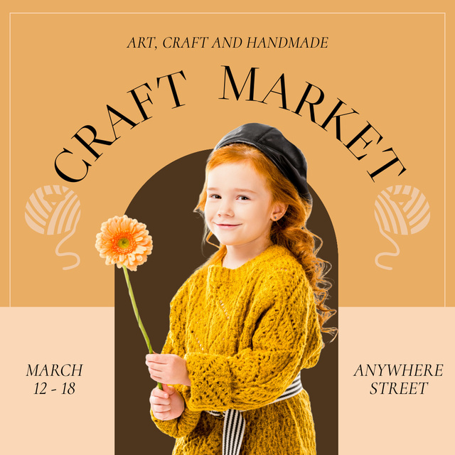 Craft Market Announcement with Cute Little Girl Instagram Tasarım Şablonu