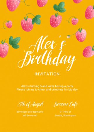 Birthday Party Announcement with Falling Raspberries Invitation tervezősablon