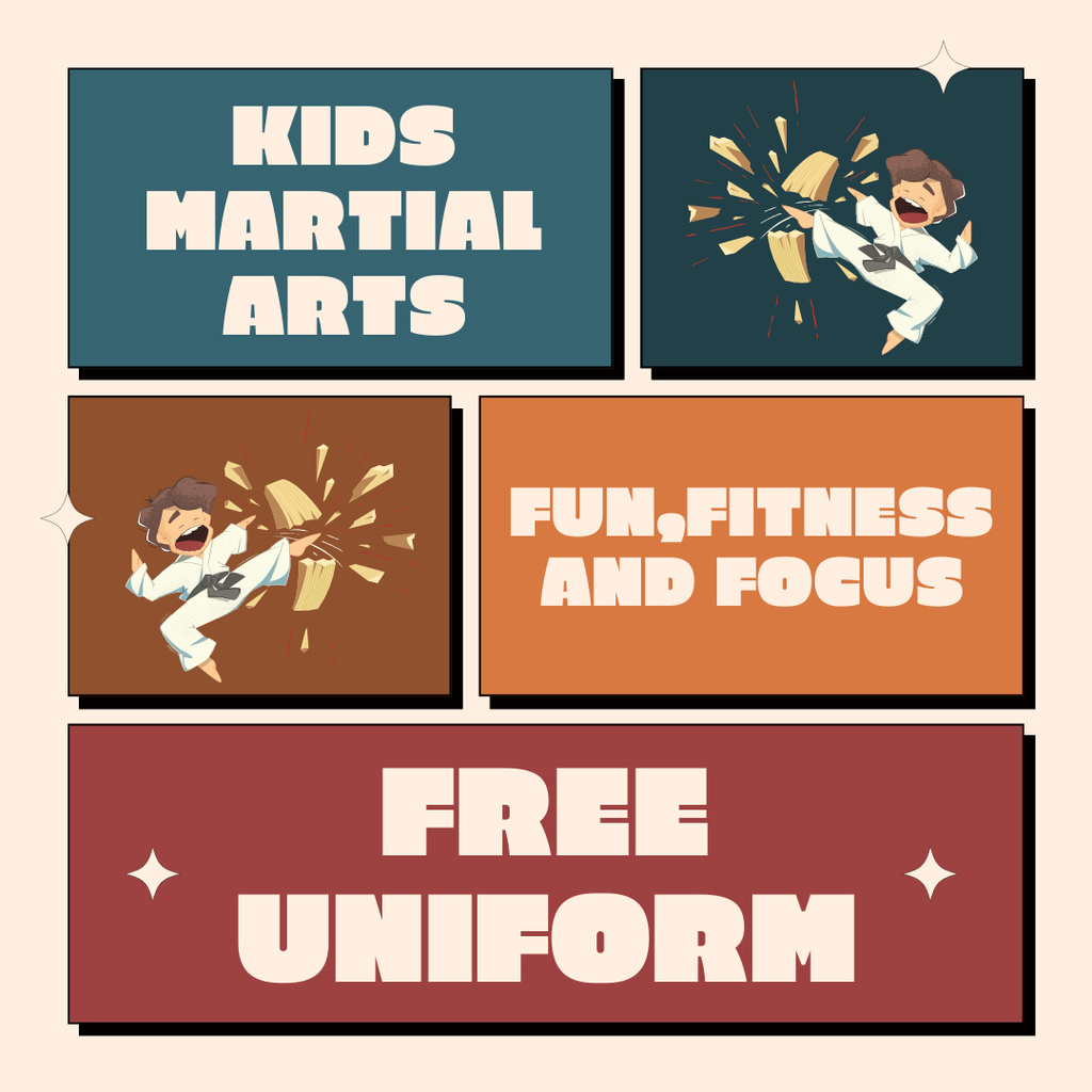 Ad of Kids Martial Arts with Free Uniform Offer Instagramデザインテンプレート
