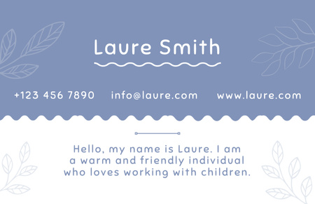 Babysitting Services Ad with Leaves Illustration Business Card 85x55mm Design Template