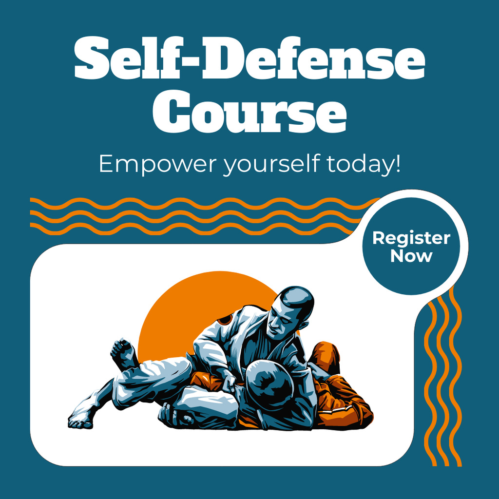 Self-Defence Course Discount Offer with Illustration of Fighters Instagram Tasarım Şablonu