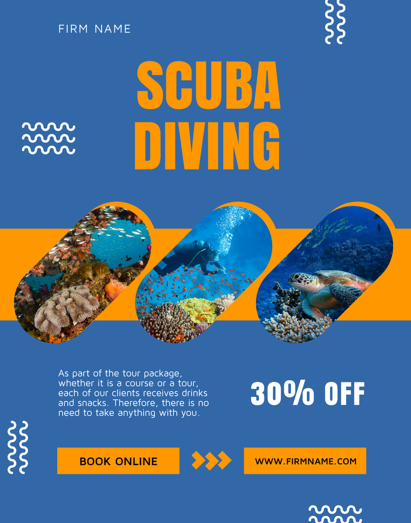 Template di design Scuba Diving Ad with Fish and Beautiful Reef Poster 22x28in