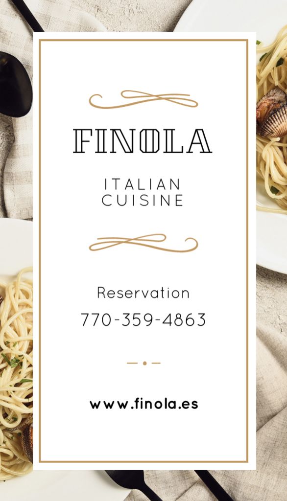 Italian Restaurant Offer with Seafood Pasta Dish Business Card US Vertical Design Template