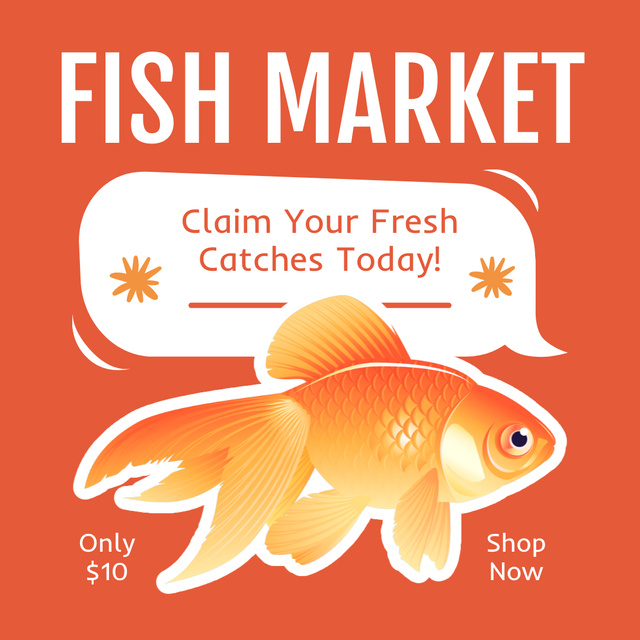 Market Ad with Golden Fish Illustration Instagramデザインテンプレート