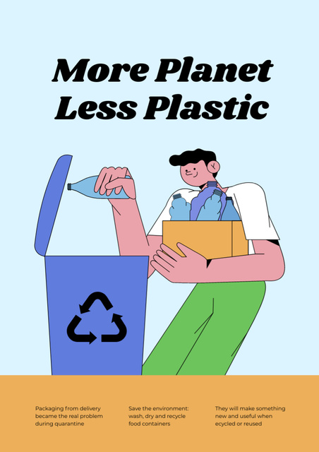 Plastic Pollution Awareness with Man Sorting Garbage Poster A3 Tasarım Şablonu