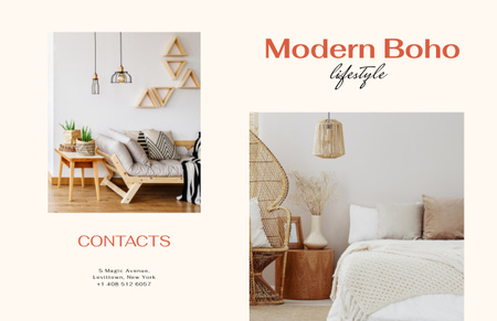 Oferta de Design de Interiores Moderno com Quarto Acolhedor Brochure 11x17in Bi-fold Modelo de Design