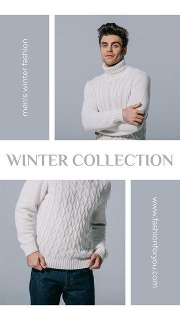 Szablon projektu Collage with Announcement of Sale of Winter Collection of Men's Sweaters Instagram Story