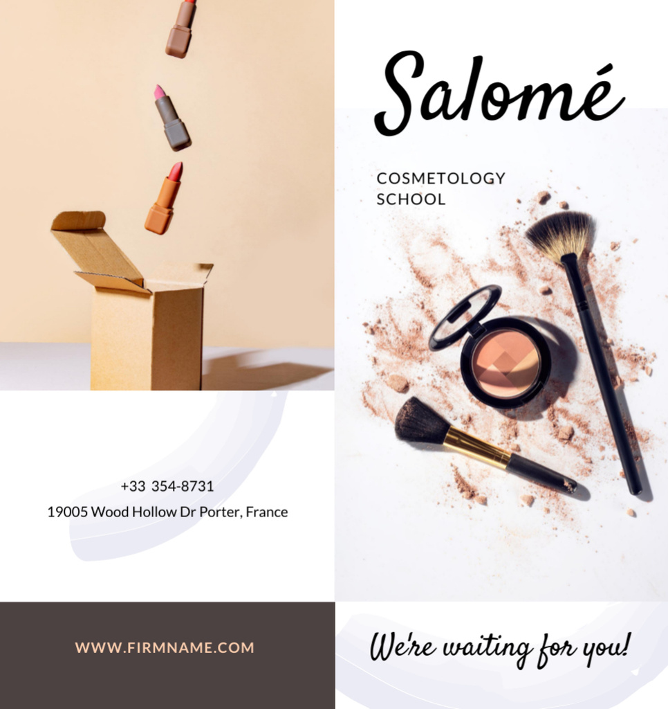 Makeup Course and Cosmetology School Promotion Brochure Din Large Bi-fold Tasarım Şablonu