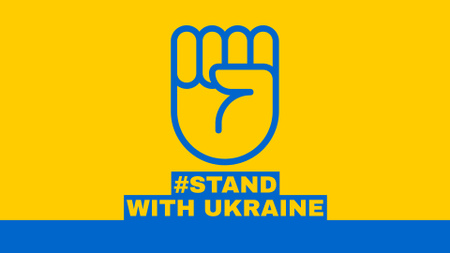 Platilla de diseño Fist Sign and Phrase Stand with Ukraine Zoom Background