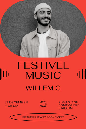 Music Festival Announcement with Young Stylish Man Pinterest Design Template