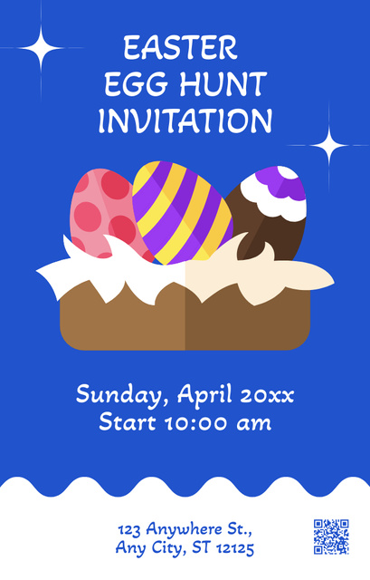 Plantilla de diseño de Easter Egg Hunt Announcement with Box of Dyed Eggs Invitation 4.6x7.2in 