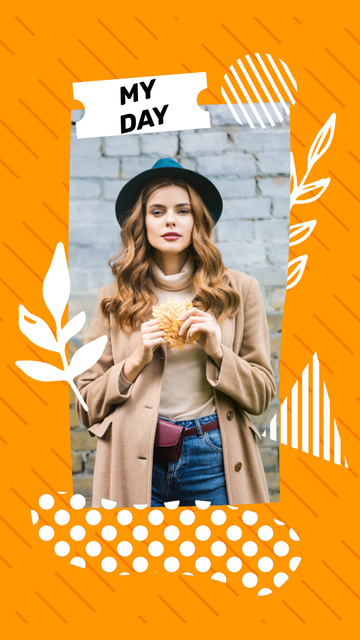 Stylish Young Woman in Autumn Outfit Instagram Video Story Design Template