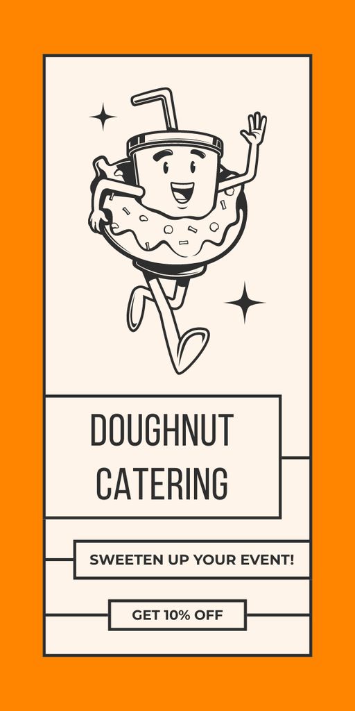 Doughnut Catering Promo with Illustration in Orange Frame Graphic Tasarım Şablonu