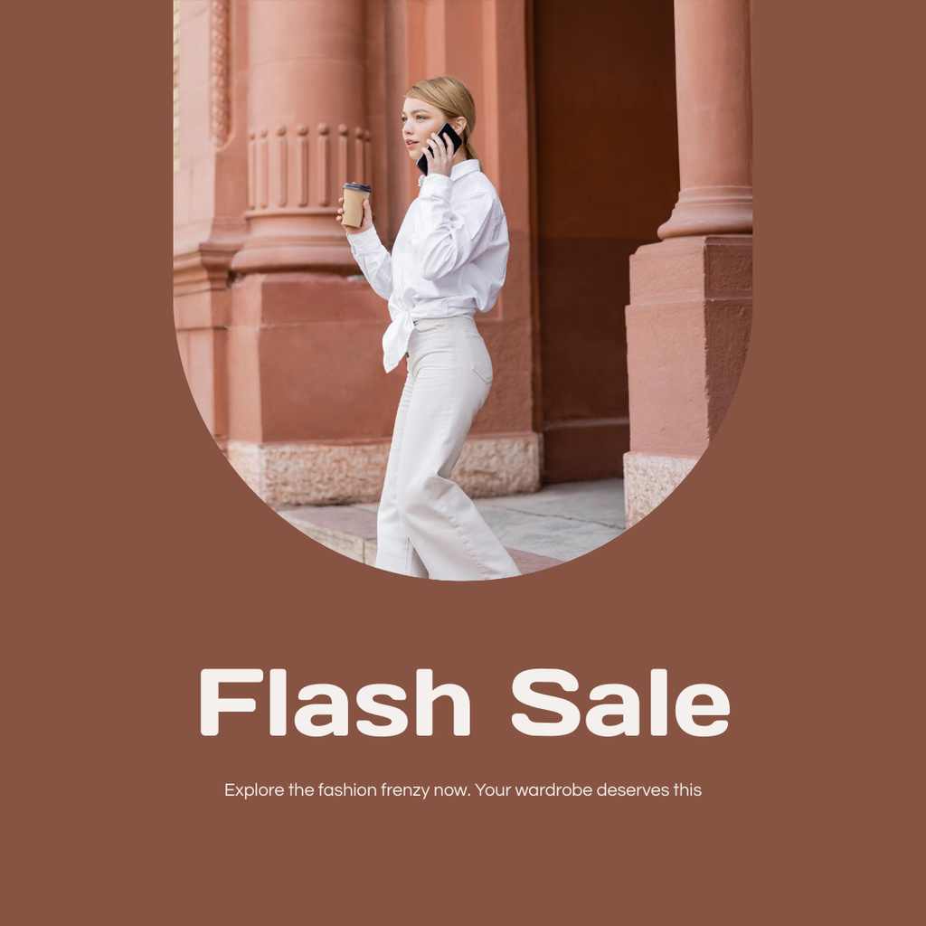 Fashion Flash Sale Announcement with Woman in White Suit Instagram Modelo de Design