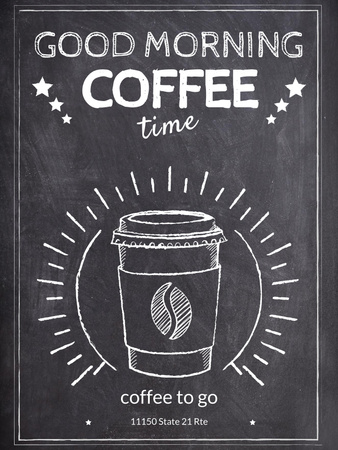 Cute Chalk Illustration of Cup of Coffee Poster US Design Template