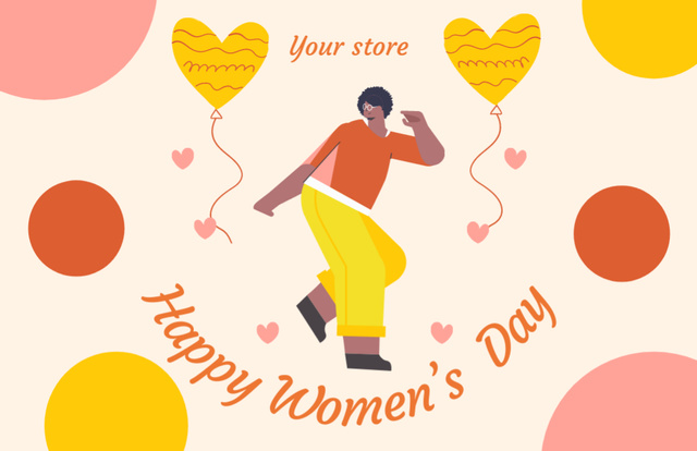 Plantilla de diseño de Illustration of Woman Celebrating 8th of March Thank You Card 5.5x8.5in 