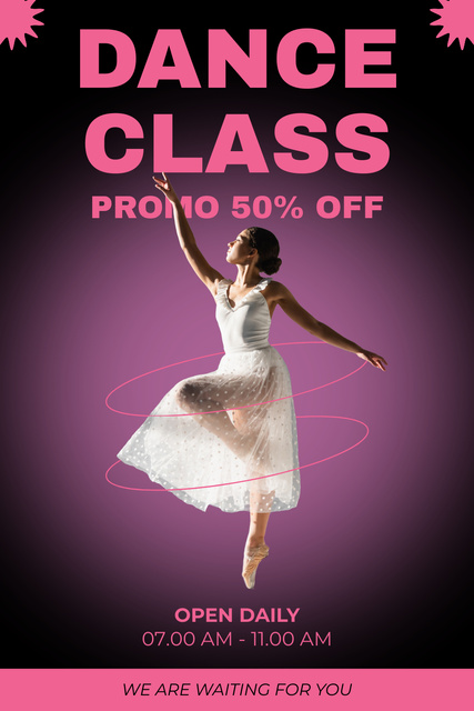 Dance Class Promotion with Beautiful Young Lady Pinterest Šablona návrhu