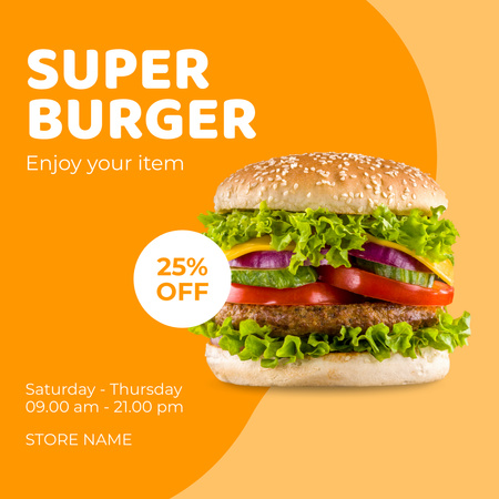 Tasty Burger With Cheese And Discount Offer Instagram Design Template