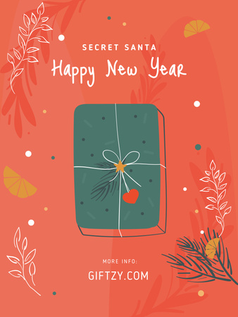 New Year Greeting with Gift Box Poster 36x48in Design Template