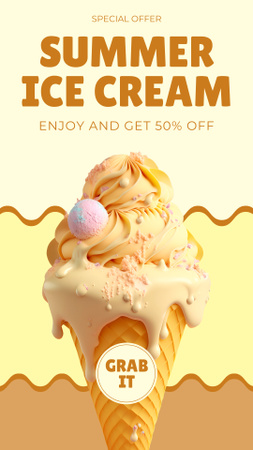 Platilla de diseño Summer Ice-Cream Discount on Yellow Instagram Video Story