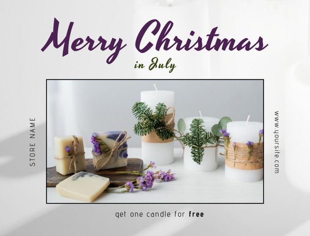 Platilla de diseño Festive Holiday Decor And Candles For Christmas In July Postcard 4.2x5.5in