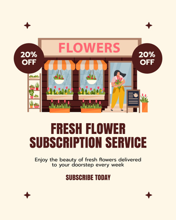 Modèle de visuel Remise sur les services de magasin de fleurs - Instagram Post Vertical