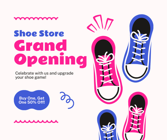 Ontwerpsjabloon van Facebook van Cool Shoes Store Opening Event With Discount Promo