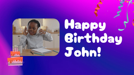 Modèle de visuel Félicitations pour l'anniversaire de l'enfant avec musique et gâteau - Full HD video