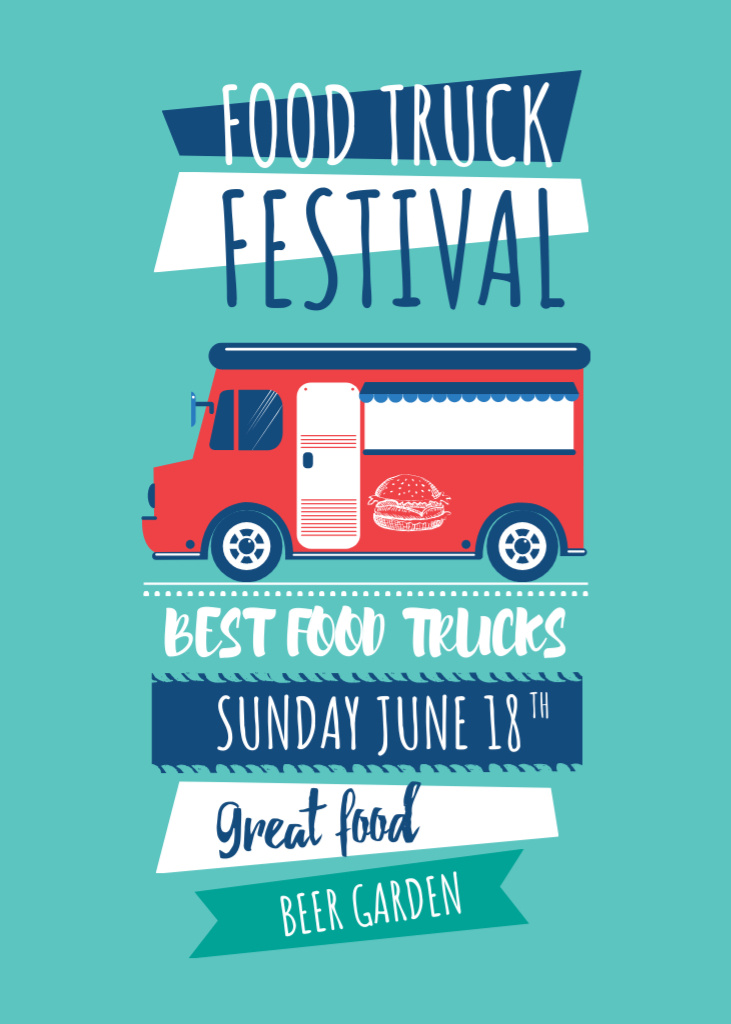 Food Festival Announcement with Delivery Van Flayer Design Template