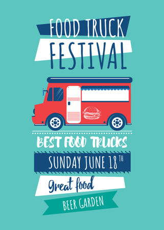 Food Festival Announcement with Delivery Van Flayer Design Template