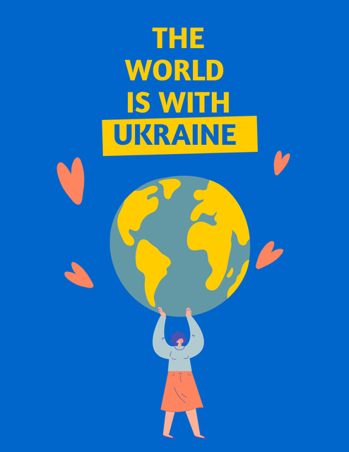 The World is With Ukraine Phrase with Earth Globe Flyer 8.5x11in Tasarım Şablonu