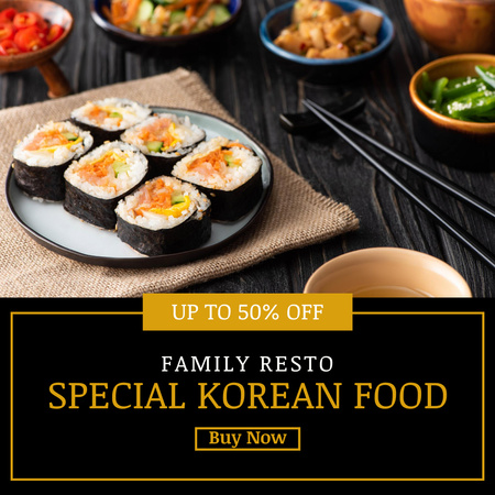 Ontwerpsjabloon van Instagram van Speciaal Koreaans eten voor de halve prijs