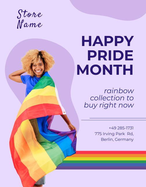LGBT Shop Ad with Young Woman in Flag Poster 22x28in Πρότυπο σχεδίασης