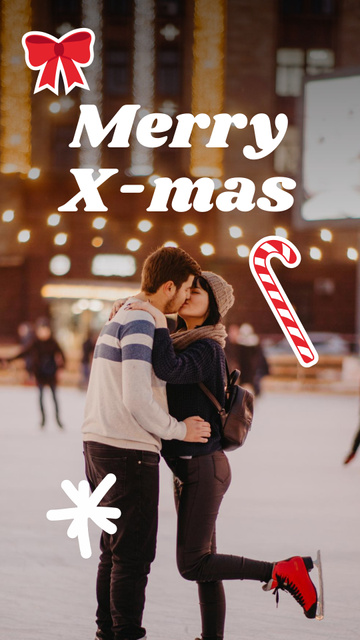 Designvorlage Christmas Greeting with Cute Couple on Rink für Instagram Video Story