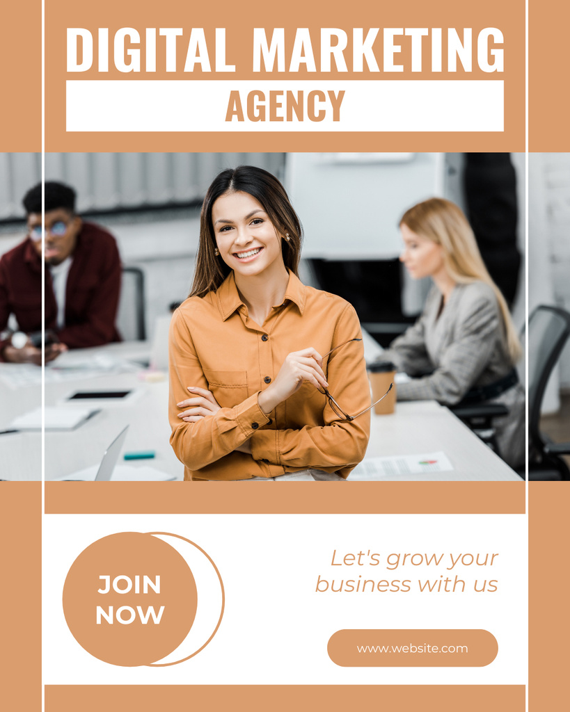Digital Marketing Agency Service Offer with Young Colleagues at Meeting Instagram Post Vertical Design Template
