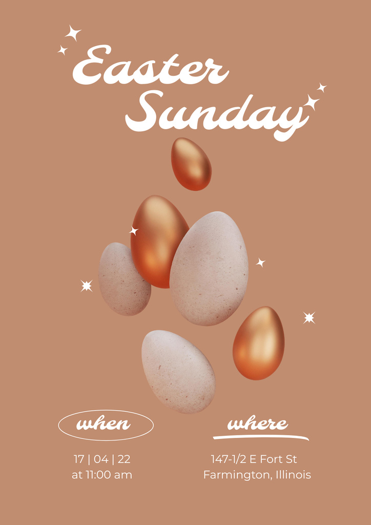 Easter Holiday Sunday With Painted Eggs In Brown Poster Modelo de Design