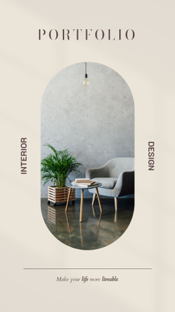 Design interiéru se stylovým stolem a křeslem Instagram Video Story Šablona návrhu