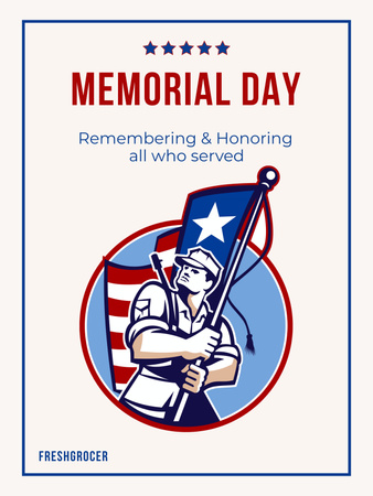 Memorial Day Celebration Announcement with Soldier Poster US Design Template
