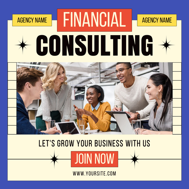 Services of Financial Consulting with Team of Businesspeople LinkedIn post Design Template